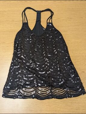 Black Sequin Tank Top - Sleeveless Evening Camisole